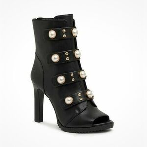 Karl Lagerfeld Black Leather Boots with Pearl Details